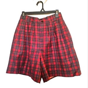 80s Vintage Gorgio Red Christmas Plaid Tartan Wool High Rise Shorts 10 27" Punk